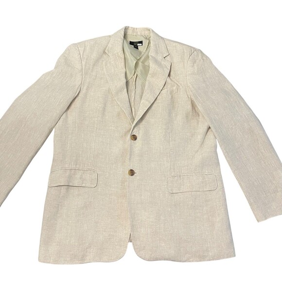 Club Room Luxury 100% Linen Suit Beige Blazer L Pants 34x32 2 Piece Set - Picture 1 of 16